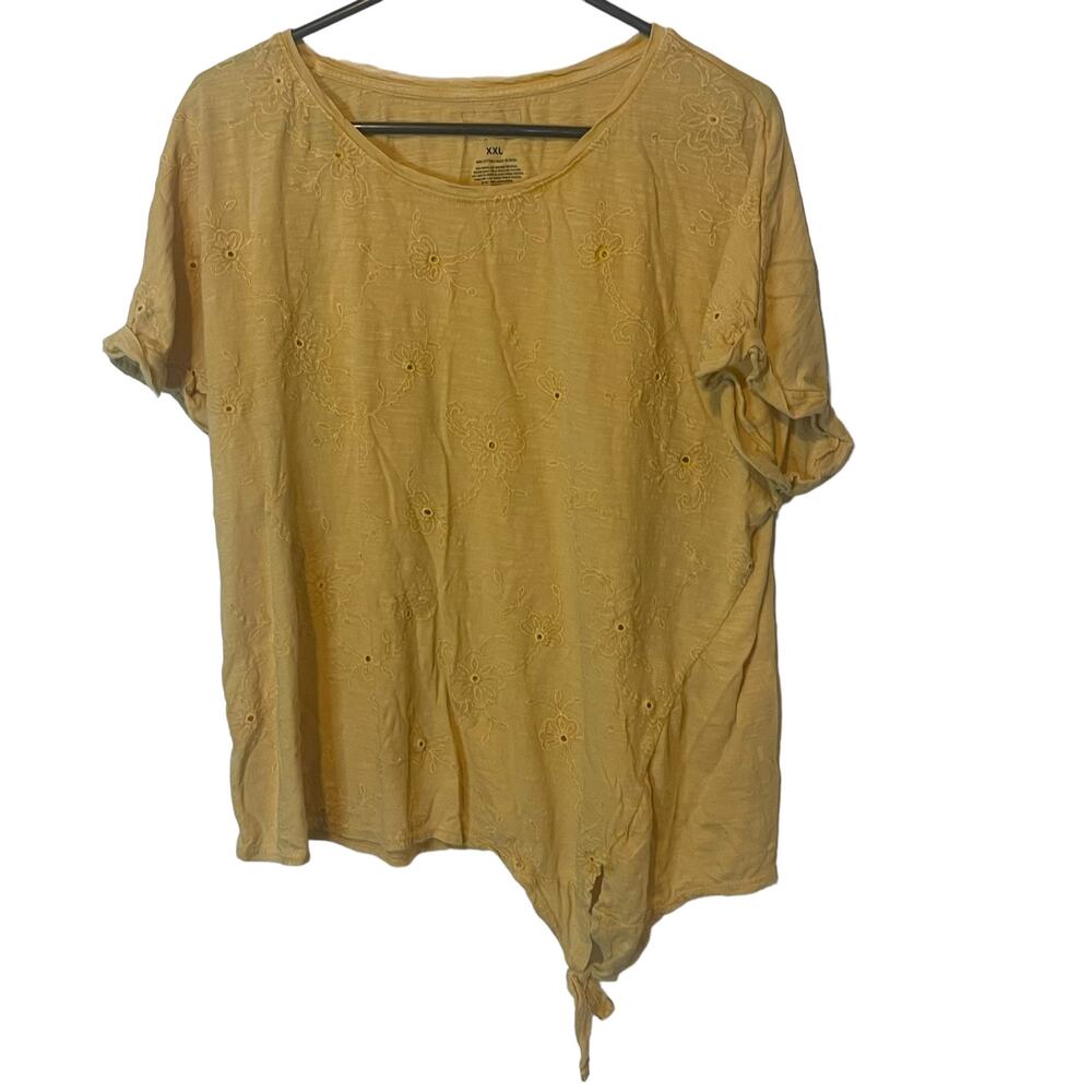 Sonoma Women's Plus Size XXL Yellow Embroidered Floral‎ Short Sleeve Top